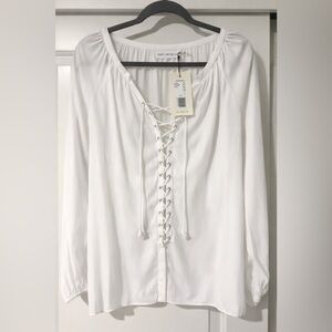 Ramy Brook White Lace-Up Blouse